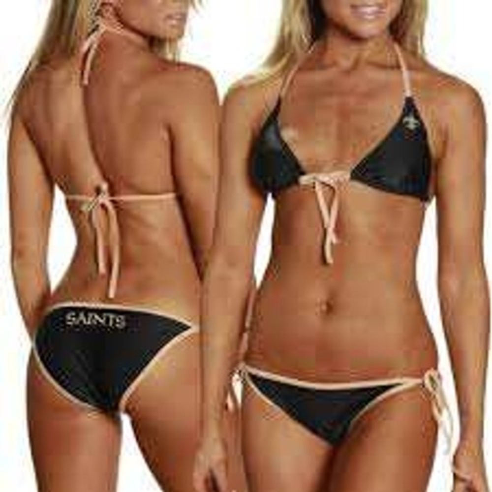 NFL Team Apparel New Orleans Saints Women Black Gold String Bikini Set Small NWT